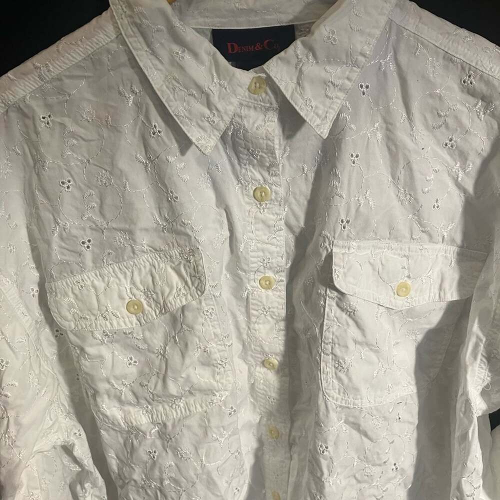 Denim & Co. Cotton Eyelet Button Down Shirt Size 1X